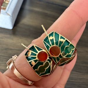 Plique a jour 750 (18k gold) Earrings Vintage